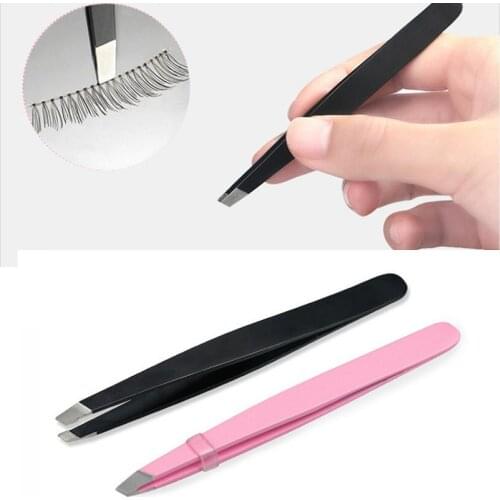 1PC Black Pink Color Eyebrow Tweezer Hair Beauty Slanted Puller Stainless Steel Eye Brow Clips Hair Removal Makeup Tools