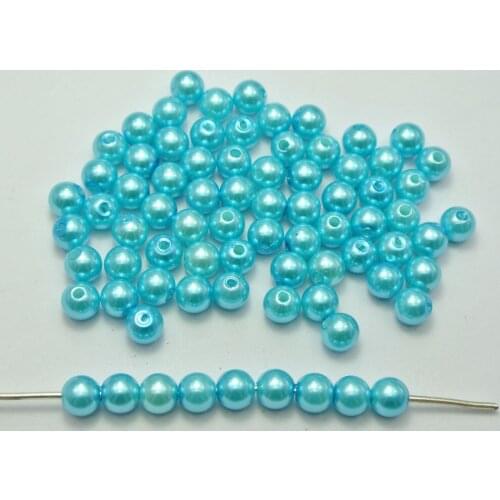 200 Pcs 8mm Plastic Faux Pearl Round Beads Sea Blue Imitation Pearl
