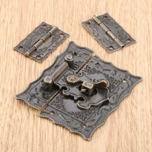 3pcs/set Box Latch Hasp Clasp 67x56mm + Hinges w/screw Antique Bronze Alloy Jewelry Wood Case Cabinet Decor Vintage Old Chinese