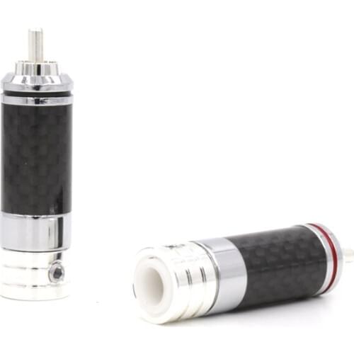 4Pieces Unlogo Rhodium Plated RCA Plug Carbon Fiber 9mm Cable Phono Connector