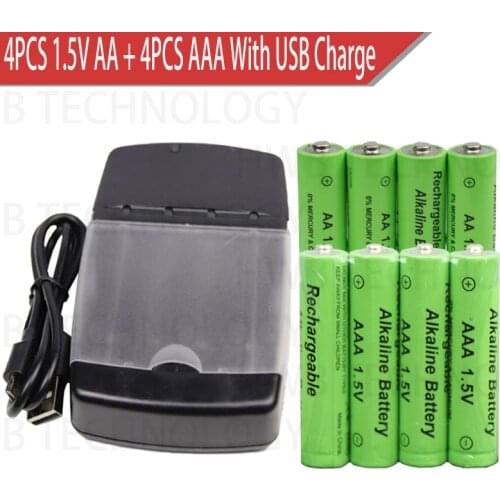 4X AA 1.5V 3000mAH AAA 1.5V 2100mAh Brand Alkaline Rechargeable battery + 1pcs USB Smart Alkaline/NI-MH/Ni-Cd battery charger