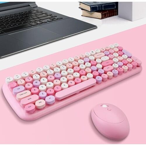 100 Key Round Keycaps 2.4G Wireless Keyboard&Mouse Combo Ergonomic design Mixed Color Mini Girls Keyboard for Laptop Office use