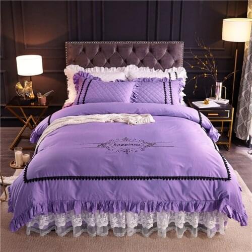 4 Pcs All Cotton European Style Bed Skirt Pure Four Piece Set Thickened Lace Edge Princess Wind Non Slip Bedding Duvet Cover