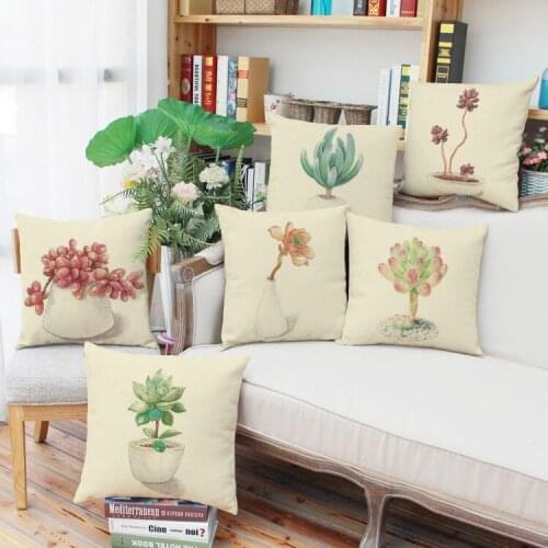 Hot Home Green potted plants Soft Cotton Linen Pillow Case Waist Throw Pillowcase Square Pillow Cover For Office Cafe Supplies