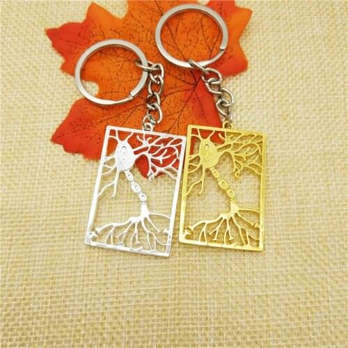 LPHZQH Trendy Multipolar Neuron Key Chain Women Bag Pendant Key Ring Science Biology Jewelery Christmas Gift Gold Color