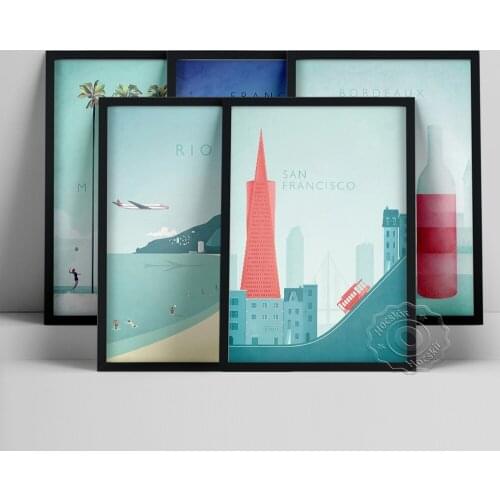 Vintage World Travel Poster, Minimalist Landscape Figure Wall Art, Miami Feance Bordeaux Rio San Francisco Scenery Wall Painting