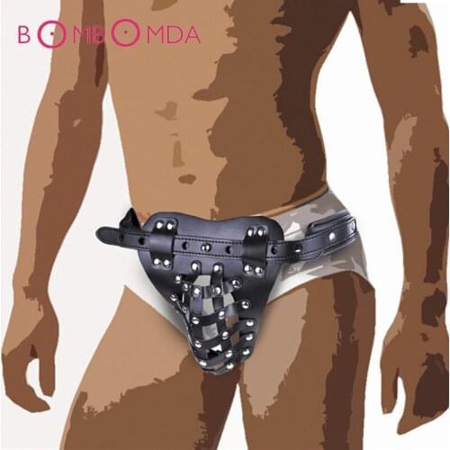 Sex Product PU Leather Male Chastity Cage Sex Toys for Men Male Sex Fetish Cock Bondage Penis Restraints Erotic Wearable Product