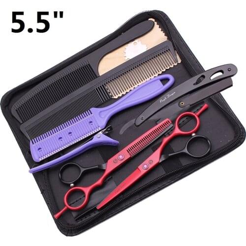 Red Black 5.5" Purple Dragon Scissors Professional Hairdressing Kit Barber Set Hairdresser Scissors Hair Cutting Thinning Y1223