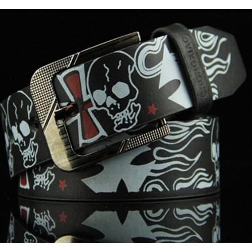 2020 Fashion Men Belts Male Hip Hop Alloy Pin Buckle Belt Men Punk Rock Skull PU Leather Belt Luxury Brand for Men Ceinture