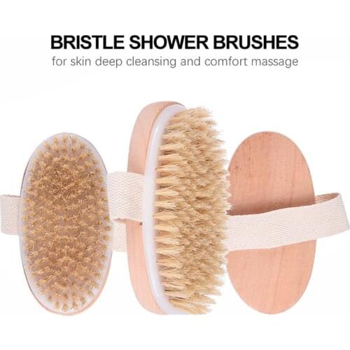 Hot Dry Skin Body Brush Soft Natural Bristle Shower Brushes Wooden Bath Shower Bristle Brush SPA Body Brushes Without Handle