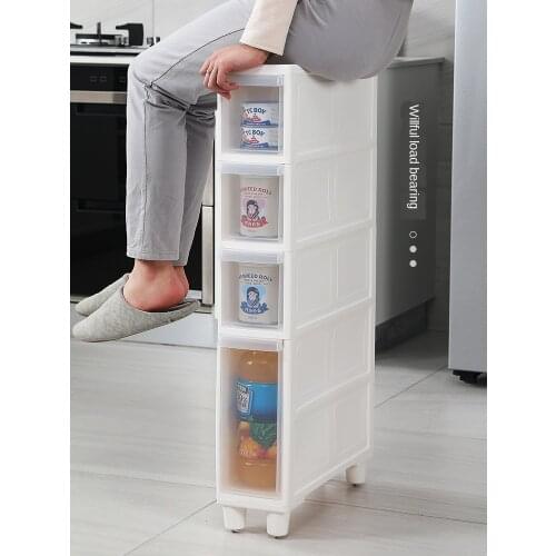 Slit storage cabinet simple handle drawer type gap storage cabinet bottom pulley plastic toilet 20CM14 ultra narrow kitchen gap