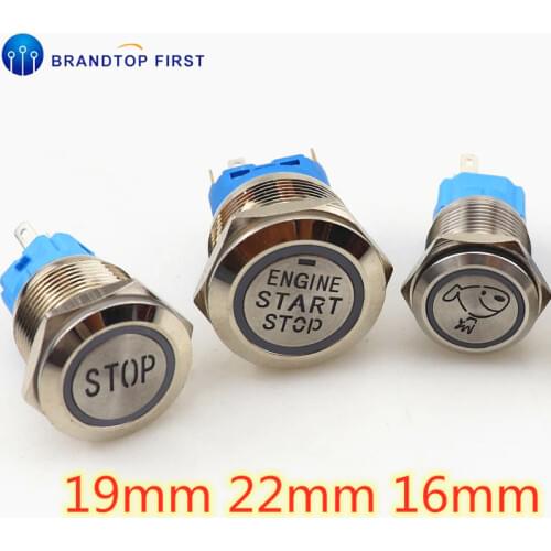 16/19/22mm LED metal push button switch dashboard warning symbol momentary latching on off car racing switch