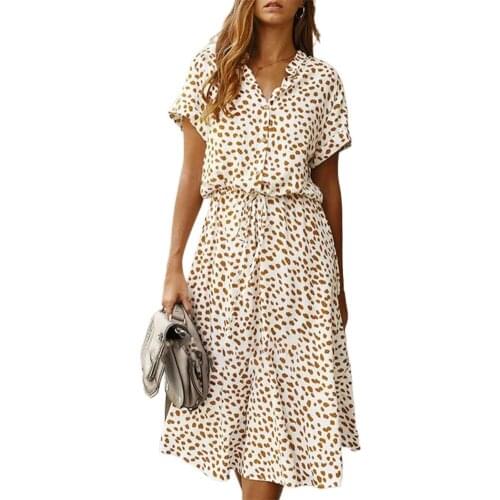 Boho Women Print Shirt Dress Stand-up Collar Short Sleeves A-line Loose Dress Summer Fashion Beach Dress Sundress Ladies Vestido