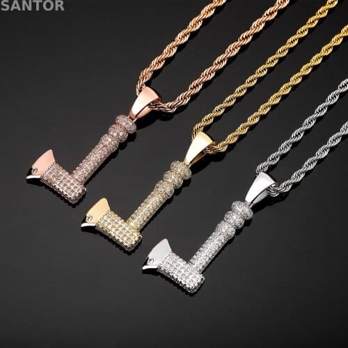 Hip Hop Jewelry Gold Plated CZ Axe Pendant Mens And Womens Cubic Zircon Necklace Punk Retro Fashion Accessories