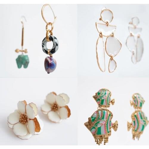 Dvacaman 2020 New Fashion Irregular Ceramic Pendant Earrings Women Vintage Handmade Resin/Wood/Metal Long Drop Earrings Jewelry