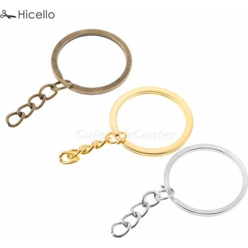 10PCS Keychain Round Iron Key Ring 30/28/25MM Rings Antique Bronze Silver Gold with 5cm chains high quality Hicello