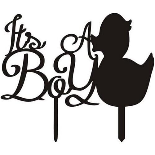 100pcs/lot, Creative " Its of boy " ducking design Acrylic wedding inserted card Cake Topper Party Cake Decorations