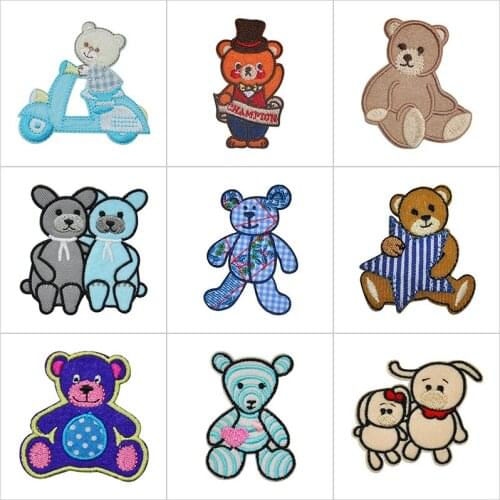 100pcs/lot Embroidery Patch Bear Couple Animal Love Letter Clothing Decoration Sewing Accessory Diy Iron Heat Transfer Applique