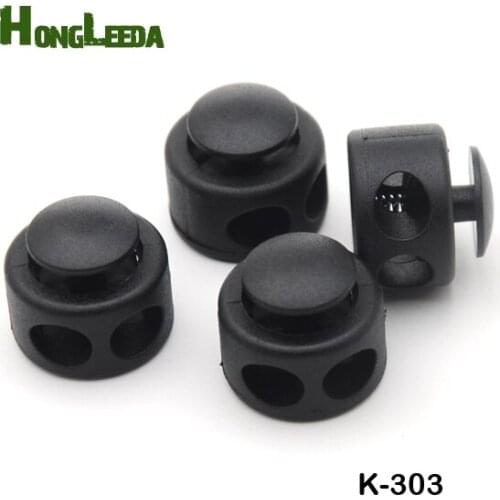 50pcs/lot K-303 big black plastic round ball cord lock toggles plastic 2-hole stoppers for 7mm bungee shock cord free shipping
