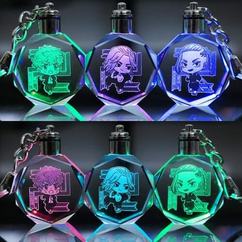 Tokyo Avengers Crystal Keychain Light Anime Cosplay Reborn Cartoon Japanese Pendant Hanagaki Budo Figures Key Chain Ring Toys