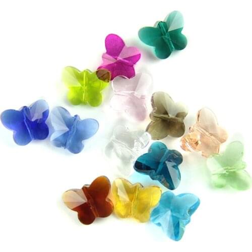 Mixed Colors Crystal Butterfly Beads 14mm 100pcs Middle Hole Glass Parts Home Wedding Decoration Free Shipping