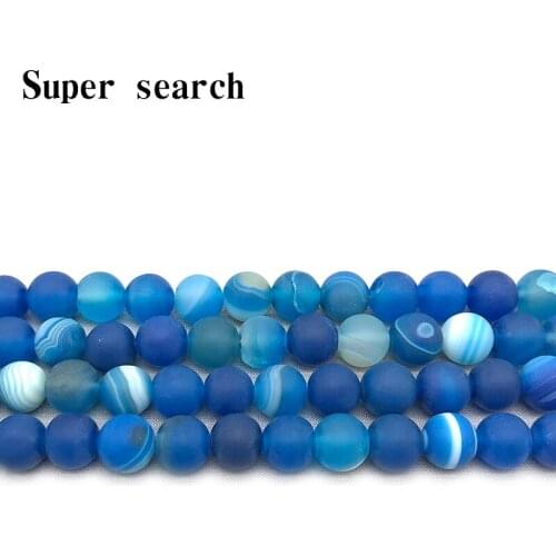 Wholesale Natural Matte crystal Beads Blue Stripe agat Onyx Round Loose Beads 4 6 8 10 12mm Fit Diy Space Beads Jewelry Making