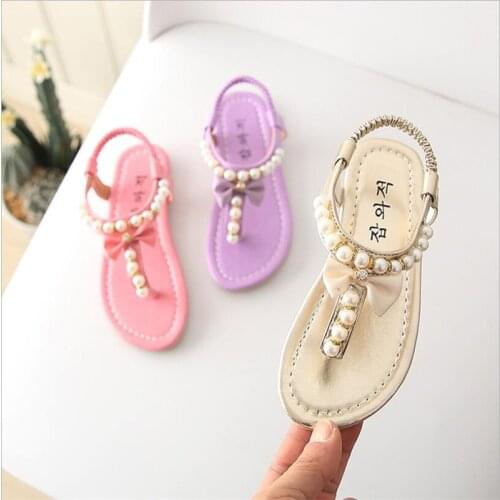 Kids sandals 2021 New Summer Toddler Infant Kids Baby Bowknot Pearl Pinch Toes Princess Sandals Beach Shoes for teenagers girls