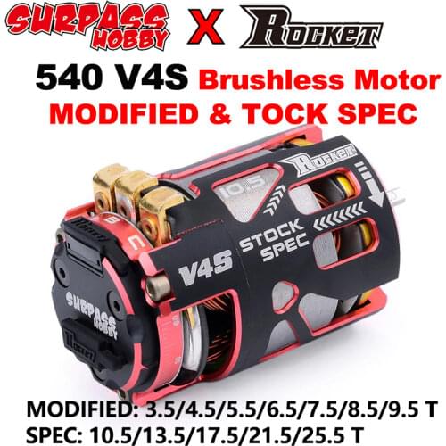 Surpass Hobby Rocket 540 V4S Brushless Electric Motor 3.5/5.5/8.5/10.5/21.5T For 1/10 1/12 F1 Competition Racing RC Drift Car