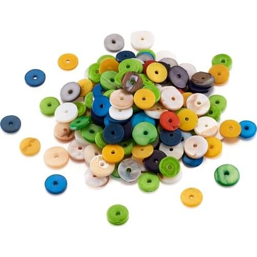 Fashewelry 7-8mm Dyed Disc Shell Beads Round Flat Heishi Beads for DIY Bracelet Jewelry Making Supplies Mixed Color Hole: 1mm