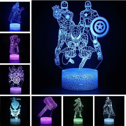 Marvel Avengers Iron Man Spider Man Captain America Series Figure 3D LED Lamp Colourful NightLight Model Toy Kids Christmas Gift