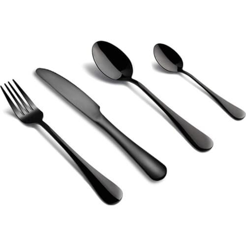 Modern colored matte metal silverware stainless steel flatware knife fork spoon set black plated cutlery with pvd