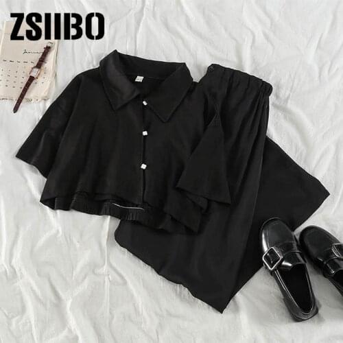 Single/suit summer French retro suit scheming western T-shirt high waist wide leg pants two-piece спортивныйкостюмженск costume