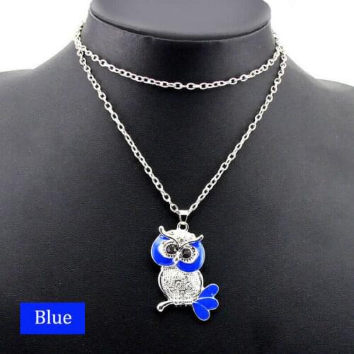 Cute Girls Enamel Owl Pendant Necklace Women Lovely Crystal Owl Chain Necklace Choker Female Animal Jewelry Party Gift