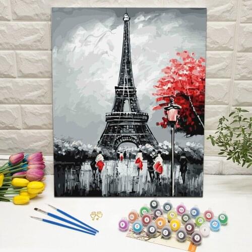 Paris Tower Oil Painting by Number Hand Painted Canvas Wall Art Picture For Living Room Decoration Wall Art 40x50cm Framed