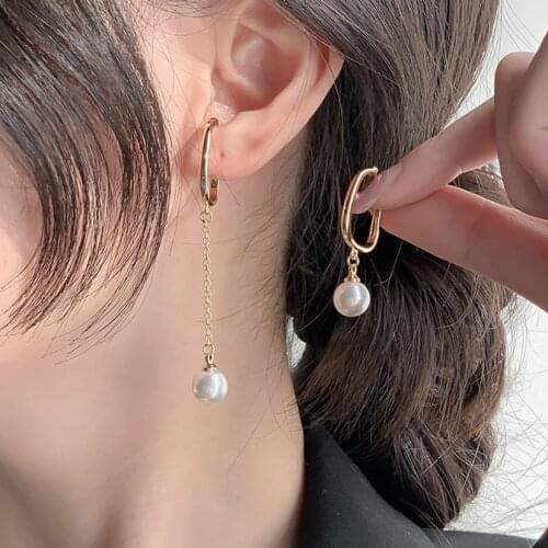 Origin Summer Fashion Asymmetric Faux Pearls U Shape Clip Earrings for Women Gold Alloy Chains Earrings Jewelry Accessories