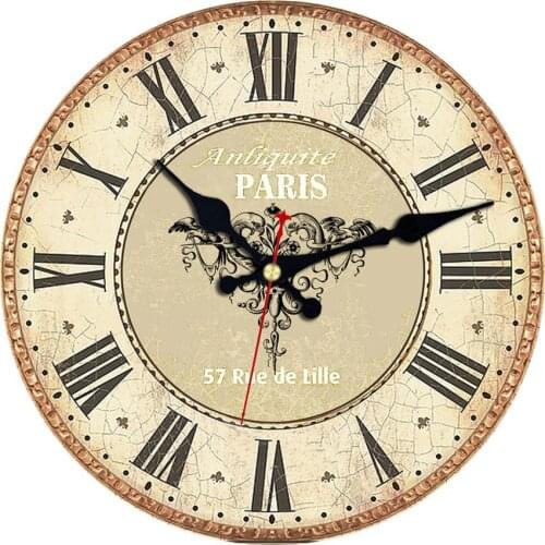 Retro World Map Art Decor Battery Operated Wall Clock Vintage World Compass Map Travel Lover Silent Round Wooden Clock