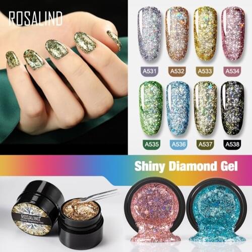 ROSALIND 5ml Gel Nail Polish Shiny Diamond Glitter Semi Permanent UV Hybrid Varnishes Semi For Manicure Nail Art Design Base Set
