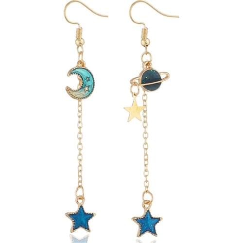 CRLEY Long Chain Drop Earrings for Women Star Half Moon Planet Fashion Party Handmade Earrings Jewelry Female Dropshipping