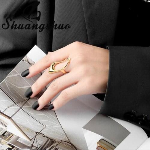 Shuangshuo 2021 New Arrival Hollow Minimalist Smooth Rings for Women Irregular Geometric Open Finger Ring Punk Jewelry Gifts