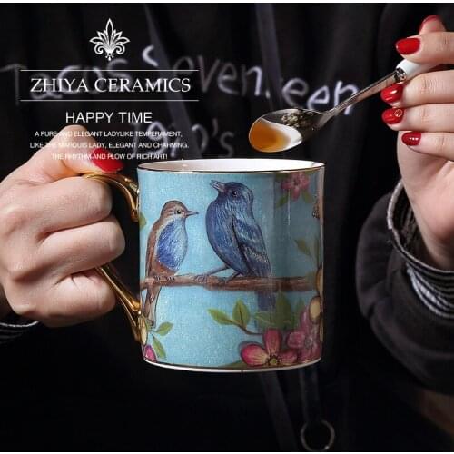 Dream Blue Pastoral Bone China Mug Personality Office Cup Ceramic Coffee Cup Breakfast Cup With Spoon Creative Gift Cup