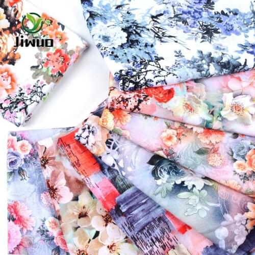 Jiwuo Printed Cloth Rayon Cotton Brocade Silk Fabric Satin Flower Fabrics Patchwork Sewing Material For DIY Dress Bag Fabric