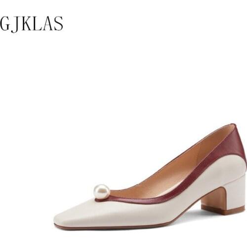 Pearl Pumps Women Shoes Square Toe Kitten Heels Cosy Dress Woman Chunky Heels Wedding Party Shoes for Women Heel Sexy Shoes