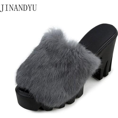 Comfort Warm Fluffy Slippers Woman Winter Shoes Platforms Sexy High Heels Slippers Women Fluffy Sneakers Fashion Furry Slippers