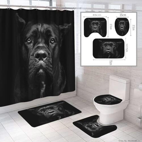 Cute Puppy 3D Digital Printing Waterproof Shower Curtain Hook Toilet Seat Non-slip Bath Mat Cover Home Decoration