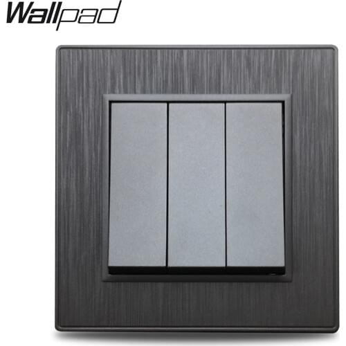 Wallpad S6 Black Silver Gold 3 Gang 1 Way 2 Way Electic Light Power Rocker Switch Brushed PC Plastic Imitating Aluminum