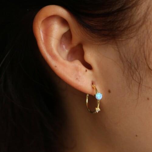 Fashion Gold Color Small opal elegant Hoop Earrings Women Simple Round Circle 925 silver Tiny Earrings Wholesale Birthday Gift