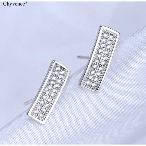 CHYVENEE Korean Geometric Rectangular Stud Earrings For Women Silver Color Zircon Piercing Earrings Brincos 2020 Fashion Jewelry