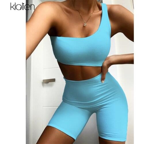 KLALIEN women summer fashion sexy off shoulder skinny playsuit high street casual sports fitness elastic female playsuit new