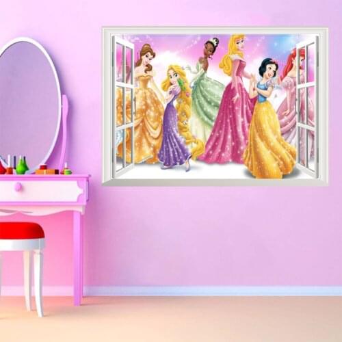 Cinderella Snow White Princess Window Wall Stickers For Girls Bedroom Poster Kids Gift Decoration 3d Mural Art Home PVC Decal