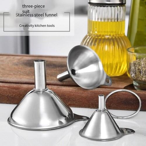3pcs Oil Wine Liquid Funnel Kitchen Jug Bottle Stainless Steel Metal Funnel Set for Subpackaging Liquid Powdery